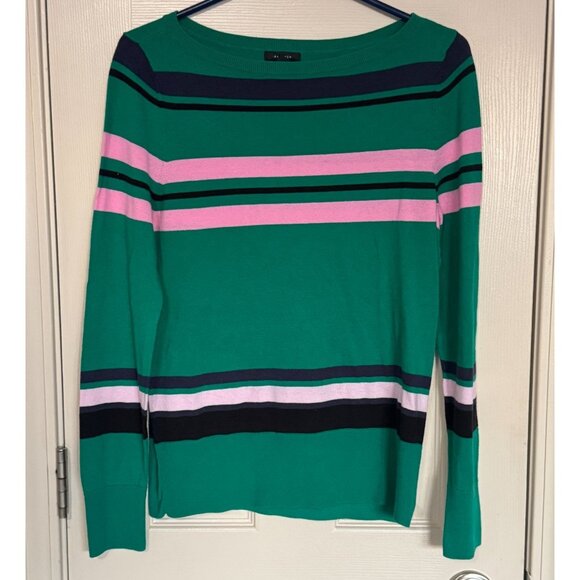 Halogen Sweater Women Size M Green Blue Pink Striped Pullover Stretch Boat Neck‎ - Picture 1 of 8